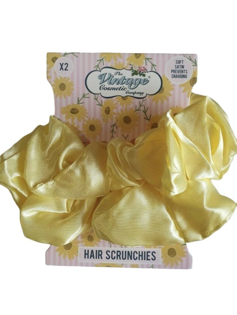 The Vintage Cosmetic Company Yellow Satin Hair Scrunchies 2-Pack